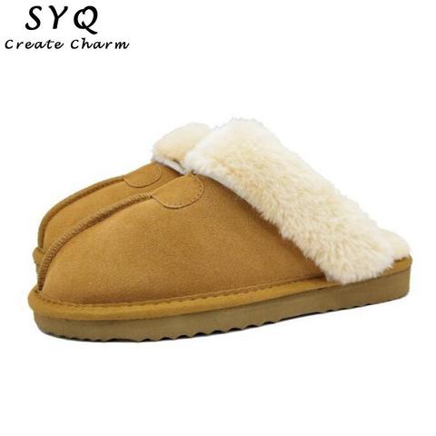 Zapatillas de Invierno para mujer, zapatos de piel de vaca auténtica, piel Natural y cálida, informales, de lana auténtica ► Foto 1/6