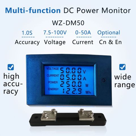 Medidor de energía de 7,5-100V CC 50A 5KW, vatímetro de Panel eléctrico, Monitor, pantalla Digital, voltios kwh, Amp ► Foto 1/6