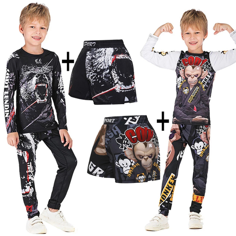 Kickboxing lycra Jiu jitsu MMA chico es camiseta + Pantalones conjuntos de Mma chico erupción de chándal DE LOS NIÑOS pantalones cortos tailandés Muay, ropa de gimnasio ► Foto 1/6