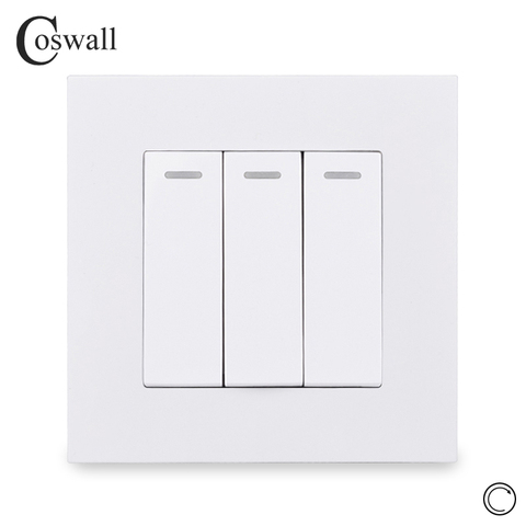 Coswall-Panel de PC de estilo Simple, interruptor de Reinicio momentáneo de 3 entradas y 1 vía, interruptor de luz de pared de 16A ► Foto 1/5