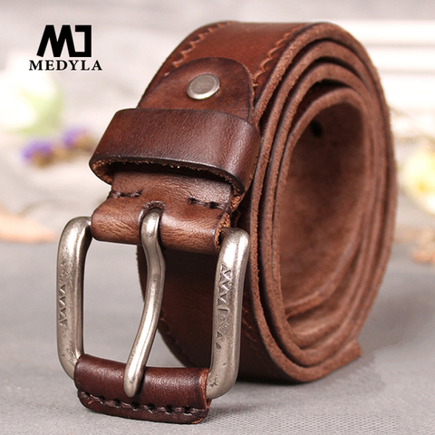 MEDYLA-Cinturón de cuero para hombre, cinturón Retro Original, suave y resistente, sin mezzanine, para Vaqueros, accesorios masculinos ► Foto 1/6