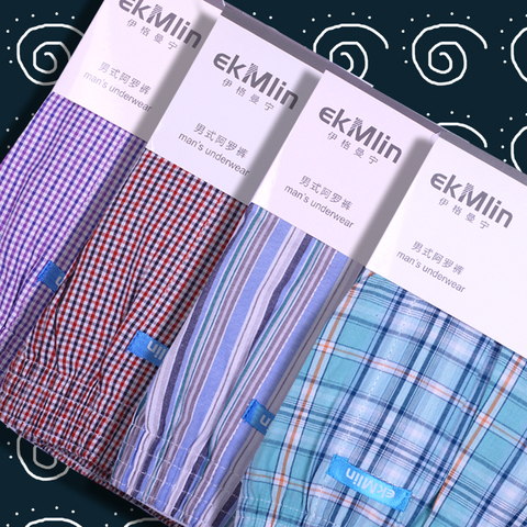 ¡De alta calidad! Pantalones cortos tipo bóxer para hombre de 4 paquetes de marca ekMlin de algodón tejido 100% de tela escocesa de los años 50 peinado hilo masculino holgado transpirable ► Foto 1/6