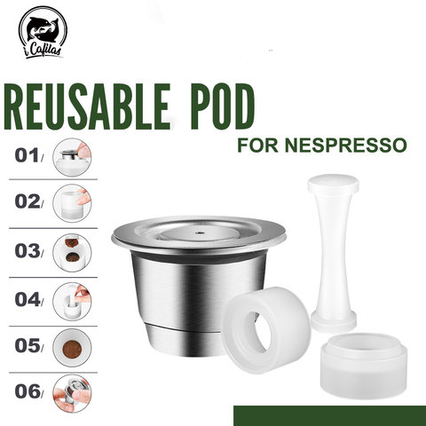 Cápsula de café reutilizable para Nespresso, cápsula de filtro de café de acero inoxidable con dosificación de compactador PP para Essenza Mini ► Foto 1/6