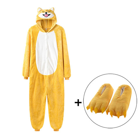 Pijama Unisex con pelele para pareja, ropa de casa, mono de franela, para invierno, Shiba, Inu, kigurumi, color amarillo ► Foto 1/1