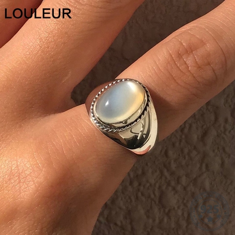 LouLeur-Anillo de ágata blanca minimalista para mujer, de Plata de Ley 925 auténtica, joyería de lujo, regalos ► Foto 1/6