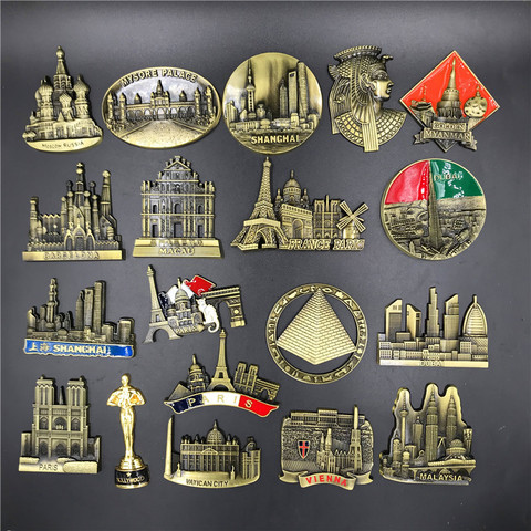 Imán de nevera para decoración de viaje, recuerdo de ciudad, Francia, París, Barcelona, Moscú, Rusia, Egipto, pirámide, vaho, Dubái, Macau ► Foto 1/6