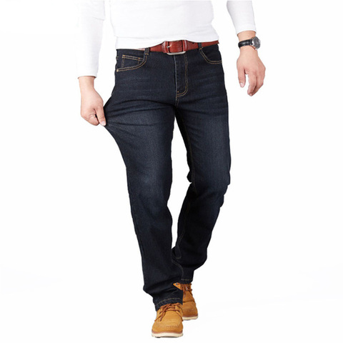 Pantalones vaqueros elásticos rectos largos holgados talla grande 28-50 para hombre Pantalones vaqueros azules negros casuales de moda para hombre ► Foto 1/6