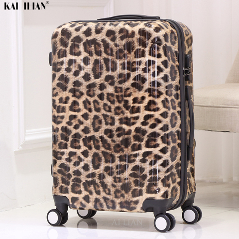Maleta carrito de moda unisex con estampado de cebra y leopardo, equipaje de viaje con ruedas, equipaje de cabina ► Foto 1/6