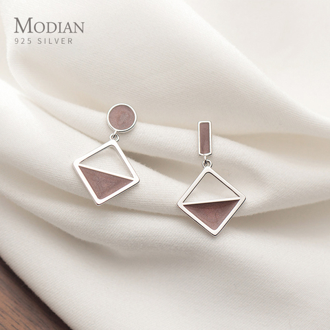 Modian nueva plata de ley 925 de moda geométrico asimétrico pendiente con gota que cuelga para las mujeres OL estilo de aros joyería fina ► Foto 1/5