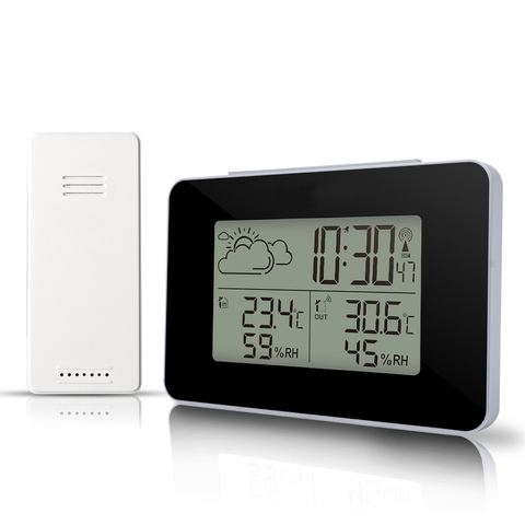 Reloj de alarma Digital FanJu FJ3364 estación meteorológica Sensor inalámbrico higrómetro termómetro electrónico LCD tiempo de escritorio relojes de mesa ► Foto 1/6