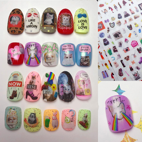 Pegatinas bohemias para manicura, adhesivos para uñas con imagen de gato y perro, coloridos, pegatinas 3D para decoración de uñas, Z384, novedad de 2022 ► Foto 1/6