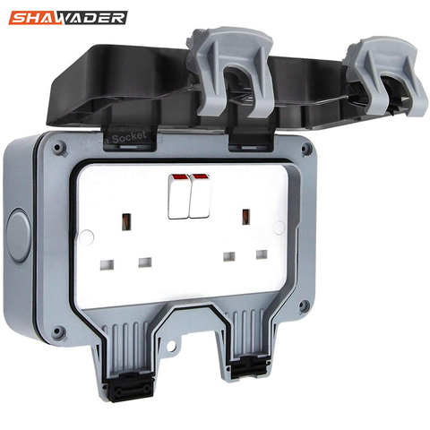 Enchufe de pared eléctrico impermeable para exteriores, toma de corriente de 13Amp Storm conmutada 2 Gang UK IP66, salidas dobles de enchufe Masterplug de uso exterior ► Foto 1/6