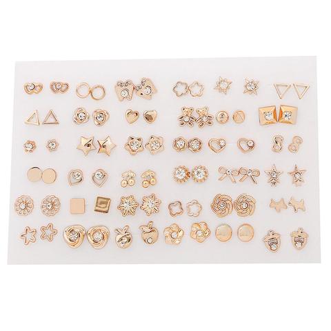 36 par/set pendientes de Color oro Estilos mixtos de flor geométrica corazón estrella de plástico Stud pendientes para la joyería de las mujeres ► Foto 1/5