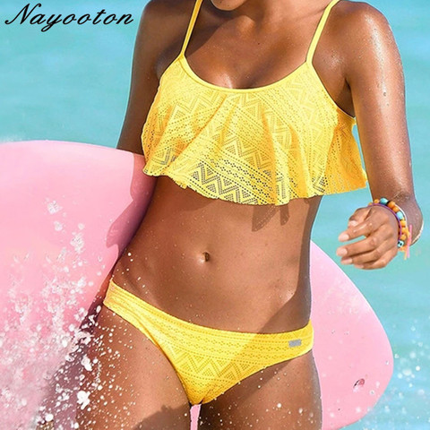 Push Up nuevo 2022 Color sólido Simple Bikini Sexy cintura baja playa traje de baño de las mujeres de Flounce de verano Brasileño traje de baño ► Foto 1/6