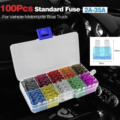 100 Uds 50 Uds coche fusibles 2A 3A 5A 7.5A 10A 15A 20A 25A Amp hoja caja Clip Tipo de fusible camión con 35A de 30A surtido ► Foto 1/6