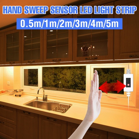 Luz LED para debajo de gabinete de 5V con Sensor de movimiento PIR cinta Flexible para barrido manual, lámpara LED nocturna para cocina, dormitorio y armario, 0,5, 1, 2, 3, 4 y 5m ► Foto 1/6