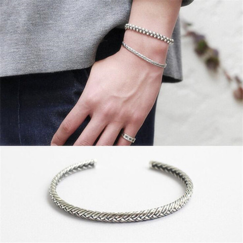 Pulseras creativas de plata tailandesa Retro de serpiente, joyería de plata de ley 925, brazaletes de amor Patrón de tejido para parejas SB182 ► Foto 1/5