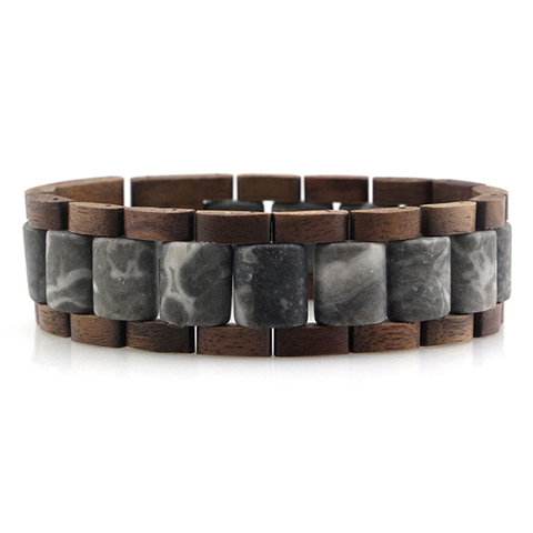 Pulsera de madera de piedra clásica para hombre, brazalete con grabado chino, mármol grueso, nogal ► Foto 1/6