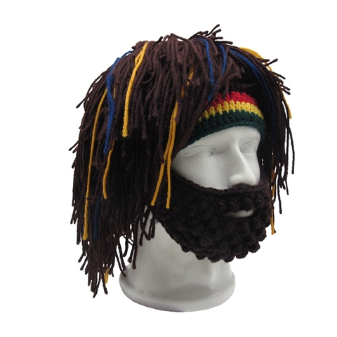 Unisex peluca barba sombrero Gorro Rasta Bandana de las cavidades hecho a mano Gorro de ganchillo de invierno para hombre disfraz de Halloween divertidos regalos de cumpleaños ► Foto 1/1