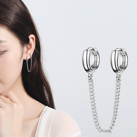 Pendiente con cadena larga para mujer, de Plata de Ley 925, pendiente redondo doble para mujer, joyería de moda coreana, novedad de 2022 ► Foto 1/6