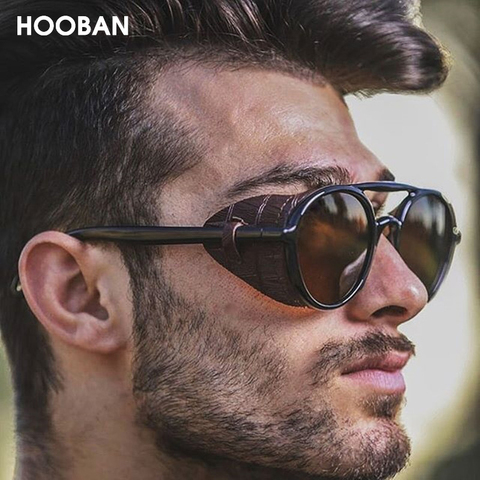 HOOBAN-gafas de sol redondas de estilo Steampunk para hombre y mujer, anteojos de sol femeninos de diseño de marca, estilo Retro, con UV400 ► Foto 1/6