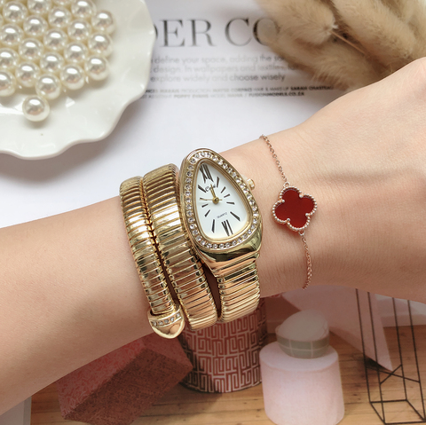 Reloj de marca de lujo de cuarzo y serpiente para mujer, nuevo accesorio de pulsera de oro con diamantes ► Foto 1/6