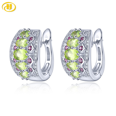 Pendientes de peridoto Natural para mujer, de plata de ley con Clip, aretes coloridos de piedras preciosas auténticas de 2,85 quilates, regalo de Año Nuevo de alta calidad ► Foto 1/6