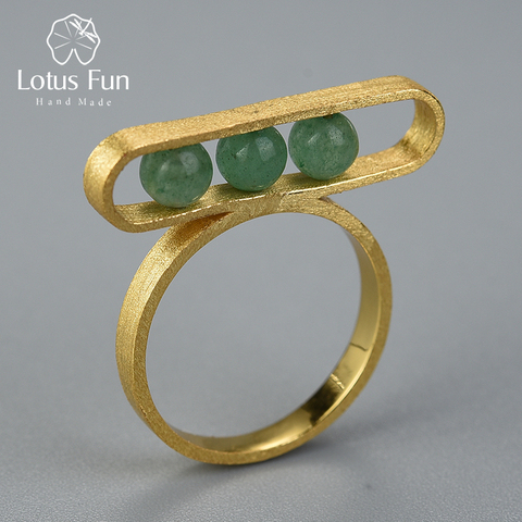 Lotus Fun-Anillo de plata de primera ley con gemas naturales para mujer, sortija, plata esterlina 925, oro de 18 quilates, 18K, estilo minimalista, diseño elíptico, hecho a mano ► Foto 1/6