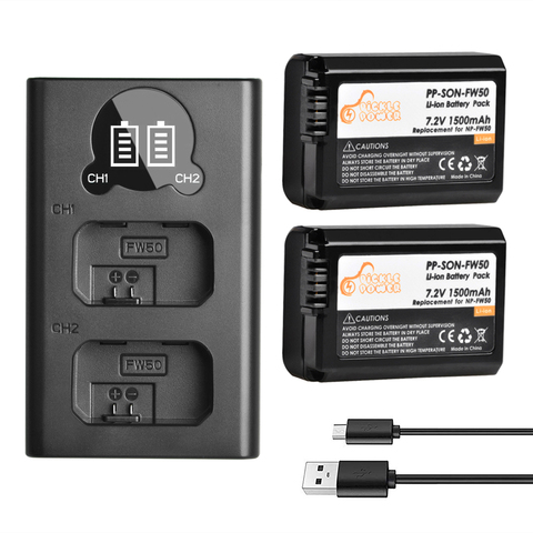 2 uds NP-FW50 NP FW50 de batería de la cámara y LED cargador Dual USB para Sony Alpha a6500 a6300 a7 7R a7R a7R II a7II NEX-3 NEX-3N NEX-5 ► Foto 1/6