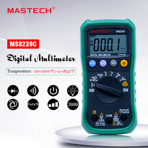 MASTECH-multímetro Digital MS8239C, probador de temperatura de frecuencia de capacitancia de voltaje AC DC, rango automático portátil 3 3/4 ► Foto 1/6