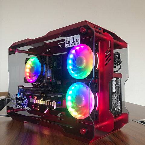 MATX ITX-funda de escritorio abierta para juegos de ordenador, funda de vidrio templado transparente con ventilador RGB de refrigeración de 3x120MM ► Foto 1/6