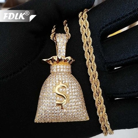 FDLK-Colgante de bolsa de dinero de dólares de EE. UU. Para hombre, cadena de tenis ostentosa, collar de Hip hop, joyería para regalo ► Foto 1/6