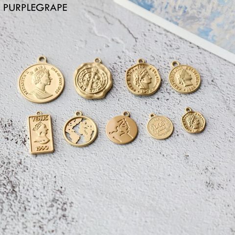 Accesorios de pendientes DIY colgante con estilo de monedas, material casero, retención de color, oro asiático, retrato de la reina europea, 8 Uds. ► Foto 1/6