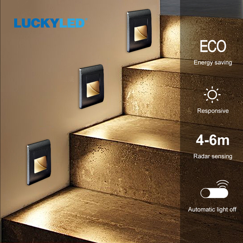 LUCKYLED-Lámpara de pared empotrada con Sensor de movimiento PIR, luz de escalera, AC85-265V de paso, iluminación de pared interior, Iluminación del pasillo ► Foto 1/6