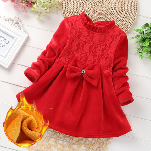 Vestido de princesa para niñas pequeñas, ropa de lana roja de manga larga, tutú, trajes cálidos para 3, 4, 5, 6, 7 y 8 años ► Foto 1/6