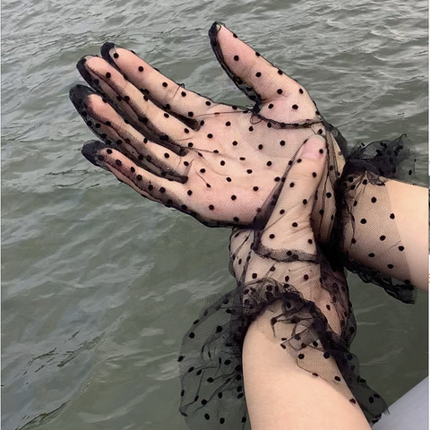 Guantes de tul para mujer, manoplas de encaje elástico, hojas de loto, flexibles, 1 par ► Foto 1/6