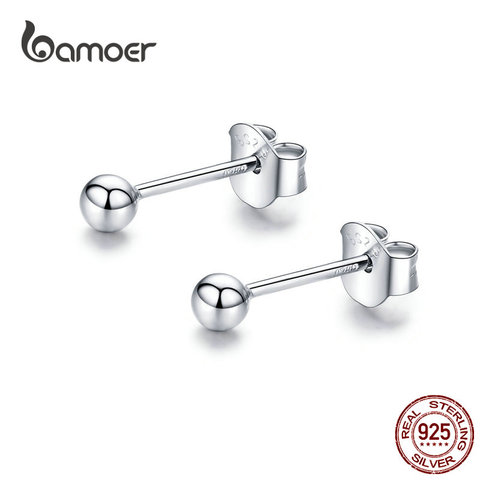 Bamoer-pendientes de tuerca de bola pequeña para mujer, de Plata de Ley 925, diseño Original, joyería fina, joyas Brincos SCE581 ► Foto 1/6