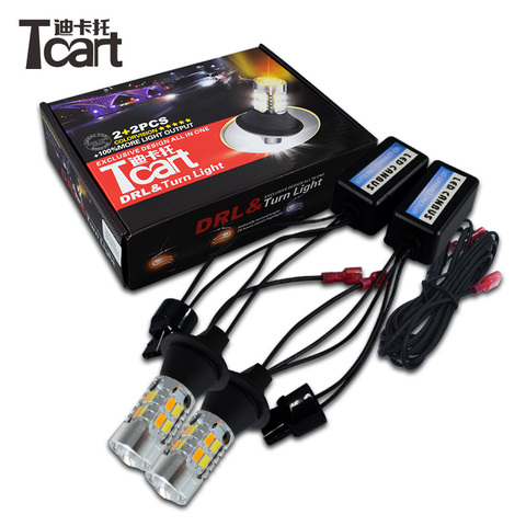 Tcart-Luz Led diurna DRL para coche, luces intermitentes, T20 7440, 2 uds., para Nissan x-trail T31 T25 3157 Leaf 2014 bombillas LED de coche ► Foto 1/6