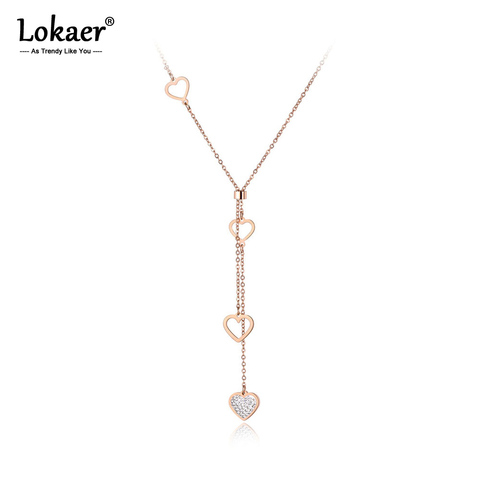 Lokaer diseño Original de acero de titanio corazón encantador encanto collares cristal CZ joyería colgante collar de cadena para las mujeres N19075 ► Foto 1/6