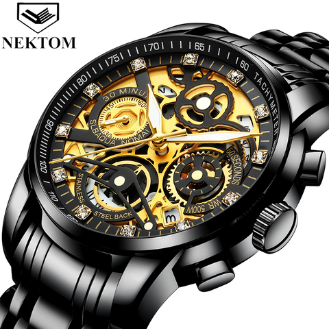 Reloj negro Nektom, reloj deportivo de cuarzo a la moda para hombre, relojes de marca superior de lujo, cronógrafo, reloj impermeable, reloj Masculino ► Foto 1/1