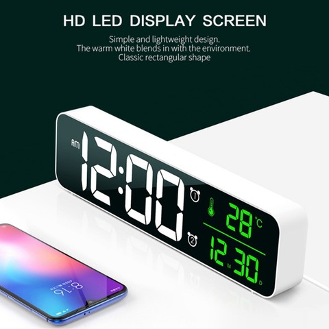 Alarma Digital LED relojes para habitaciones de noche con Snooze reloj Digital de sueño pesado reloj doble con cargador USB ► Foto 1/6