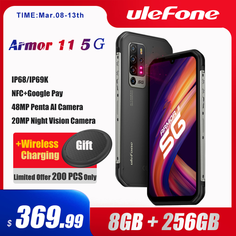 Ulefone-teléfono inteligente Armor 11 5G, móvil resistente, Android 10, 256GB + 8GB, resistente al agua, 48MP, NFC, carga inalámbrica ► Foto 1/6