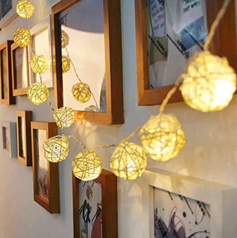 Guirnalda de luces LED para interiores, guirnaldas de bolas de ratán, decoración para fiesta de boda, Navidad, 1,5 M, 3M, 6M, 10M ► Foto 1/6