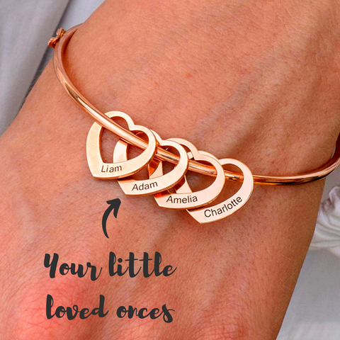 Pulsera de acero inoxidable con letras personalizadas, brazalete con corazones grabados, de 1 a 9 nombres ► Foto 1/6