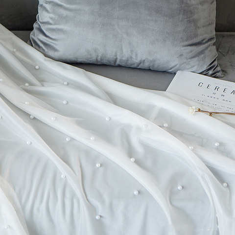 Cortinas de tul de lujo con perlas bordadas, color blanco puro, para dormitorio, sala de estar, ventana, cocina ► Foto 1/6