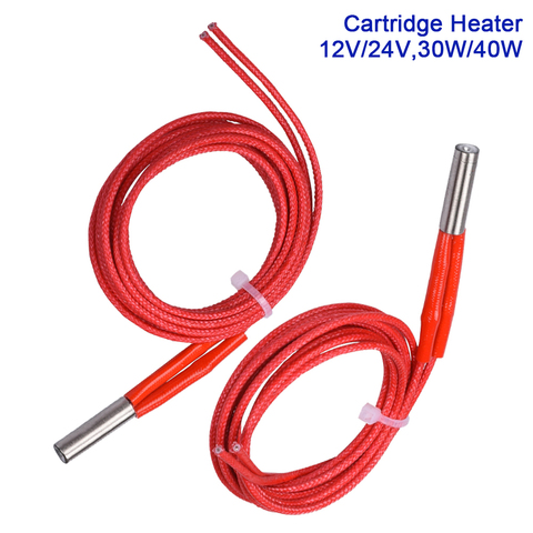 3D piezas de la impresora calentador de cartucho de 12V 24V 40W 30W 6x20 Reprap Cable 100cm para J la salida Hotend V6 MK8 PT100 calor bloque ► Foto 1/6