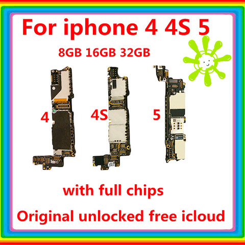 100% original para Iphone 5 placa base para iphone 4 4S desbloqueado iCloud gratuita con la Chips placa base Actualización de IOS placa lógica ► Foto 1/6