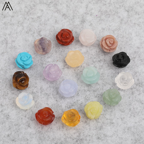 Lote de 15 unidades de cuentas de piedra de cuarzo y cristal talladas en forma de flor rosa, pendientes para joyería DIY, ágatas naturales, lapislázuli, 10mm ► Foto 1/5