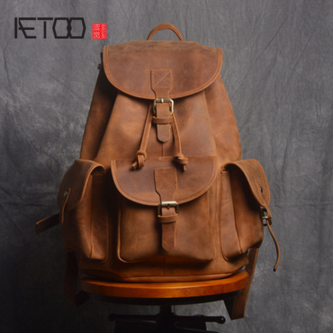 AETOO-Bolso de hombro Retro hecho a mano para hombre y mujer, mochila de viaje informal de gran capacidad, cuero de primera capa ► Foto 1/6