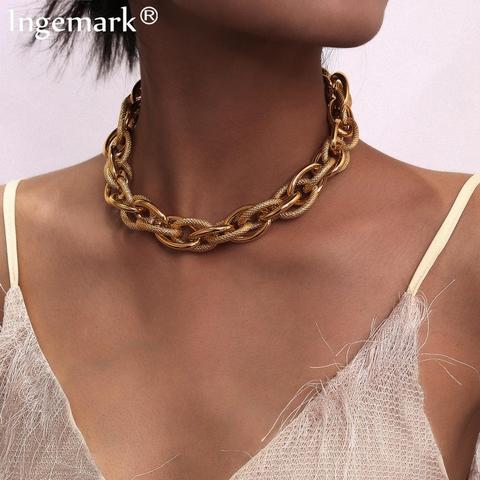 Collar de cadena gruesa steampunk para hombre y mujer, gargantilla punk con cierre, colgante, collares con estilo dorado grueso ► Foto 1/6